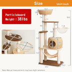 56.7in Large Wooden cat Tree for Large Multiple Cats,cat Tree with Observation Deck, Suitable for Summer and Winter 144CM (Particleboard)