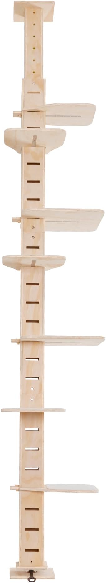 GOWE 9' Adjustable Height Floor-to-Ceiling Cat Tree, Multi-Level Cat Vertical Cat Condo, Cat Climbing Frame Activity Center with Perching Shelves for Indoor Cats, Natural