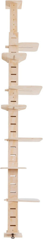 GOWE 9' Adjustable Height Floor-to-Ceiling Cat Tree, Multi-Level Cat Vertical Cat Condo, Cat Climbing Frame Activity Center with Perching Shelves for Indoor Cats, Natural