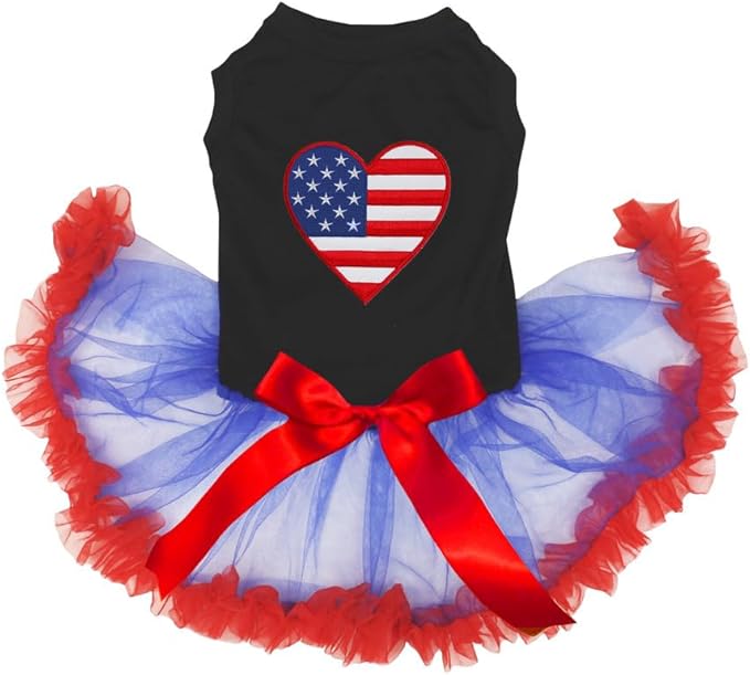 Petitebella USA Heart Puppy Dog Dress (Black/Blue Red, Small)