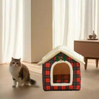 Cat Bed Cave, Cute Christmas Plaid Cat Beds for Indoor Cats, Pet House Cats Tent with Removable Cushion Pillow for Kittens Puppy Small Dogs (Plaid-L(20.4 * 16.9 * 19.6in))