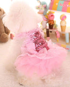 Fashion Sweet Puppy Dog Blingbling Princess Skirt Pet Dog Lace Cake Camisole Tutu Dress Pink X-Large