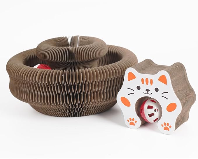 Magic Organ Cat Scratcher Board Cat Ball Adventure The Ultimate Interactive Mental Physical Exercise for Indoor Cats Toy (White and Orange, 1PCS)