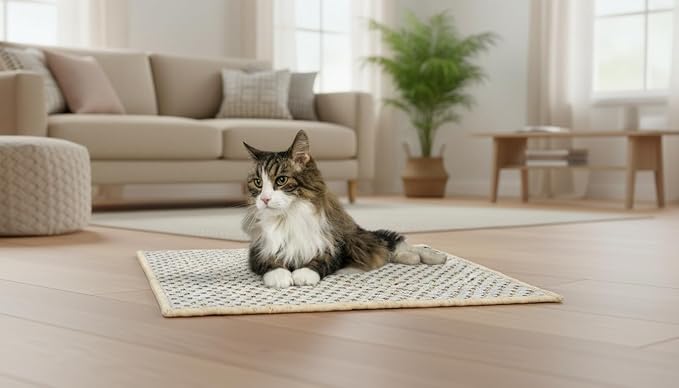 Premium Brazilian Cat Scratcher Mat – 24'' x 16'' Natural Fiber 100% Sisal with Jute Border, Ultra Durable, Scratching Pad, Doormat Rug, Protects Furniture and Carpets (Rustic)