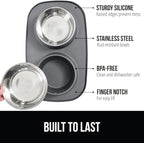 GORILLA GRIP Feeding Mat Bowl Set, 100% Waterproof BPA Free Silicone Base, 304 Stainless Steel Cat and Dog Bowls for Food and Water, Slip Resistant, High Edge, US Designed, Patent Pending, 1 Cup Gray