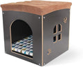 SONGWAY Cat House for Indoor Cats Large, Pet Cave with Carpet, Pet House Ottoman, Multipurpose Footrest with Cushion, Cube House for Cats and Small Dogs, Black L
