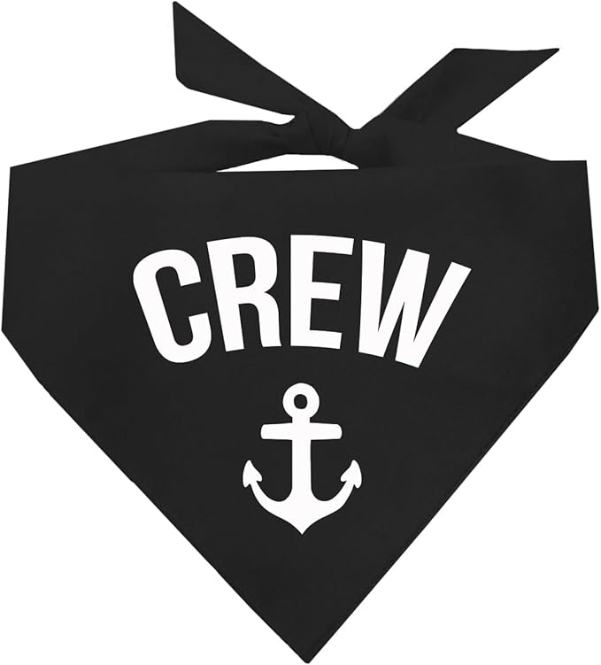 Crew with Anchor Dog Bandana | 100% Cotton | Made in USA | Boat & Fishing | Captain | Beach & Lake | Summer | Outdoors | Father's Day |Black, One Size (265)