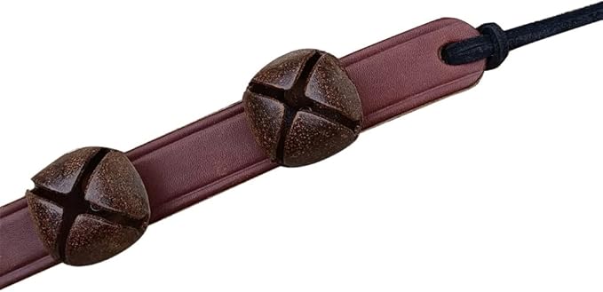 Rustic Red Door Co. Hanging Jingle Sleigh Bells on Leather Strap for Door Knob, Dog to Go Outside, Pet Puppy Potty Training, Christmas Decor, 4 Vintage Finish Bells, 14" Straip, Brown