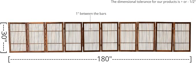 Urnporium Pet Dog Gate Freestanding, Strong Durable Folding Wooden Fence, Portable Acacia Hardwood Safety Barrier for Indoor & Outdoor Use (Brown Pet Gate, 10 Panel 30" Tall)