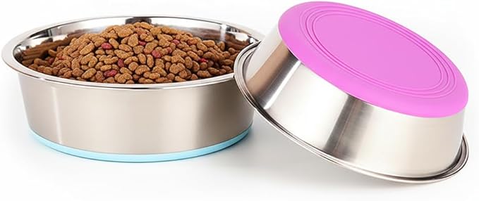 Deep Stainless Steel Non-Skid Dog and Food Bowls, Each Holds Up to 8 Cups, Set of 2 Packs(8.5 x 2.6 Inches)