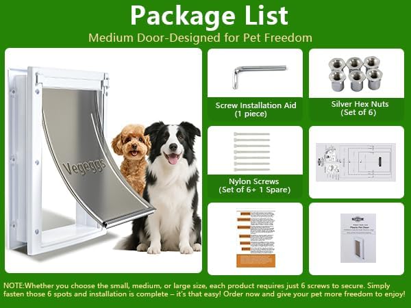 Dog Door Doggy Door Easy Install - Wood & PVC Doors & Walls，Dgooie Free Movement & Strong Magnetic Auto-Close & Sliding Lock,Telescoping Frame,8 1/8" x 13 2/5" for Medium Dogs Up to 40 lb