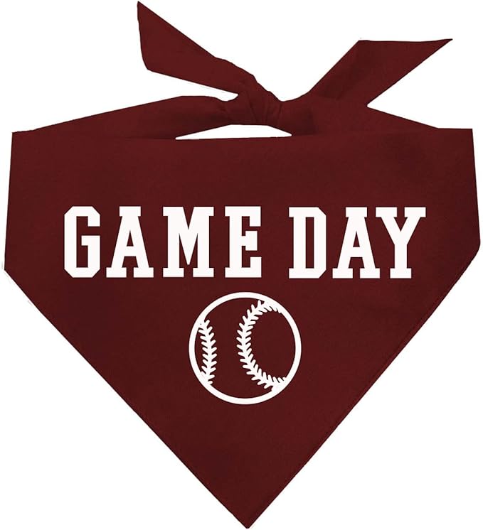 Game Day Dog Bandana | 100% Cotton Adjustable Triangle | Made in USA | Baseball| Sports | Biggest Fan | Game Day | Dark Red, One Size (1054)