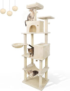 Tangkula 80 Inch Tall Cat Tree, Multi-Level Cat Tower with Sisal Scratching Posts, 2 Condos, Plush Perch, Hammock, Basket, Dangling Toys, Cat Climbing Furniture for Indoor Cats (Beige)