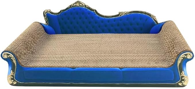 Royal Blue Sofa Shape Cat Scratcher, 19.9” Large 2-in-1 Cat Scratcher Lounge Bed, Sturdy Cardboard Scratching Board for Indoor Cats