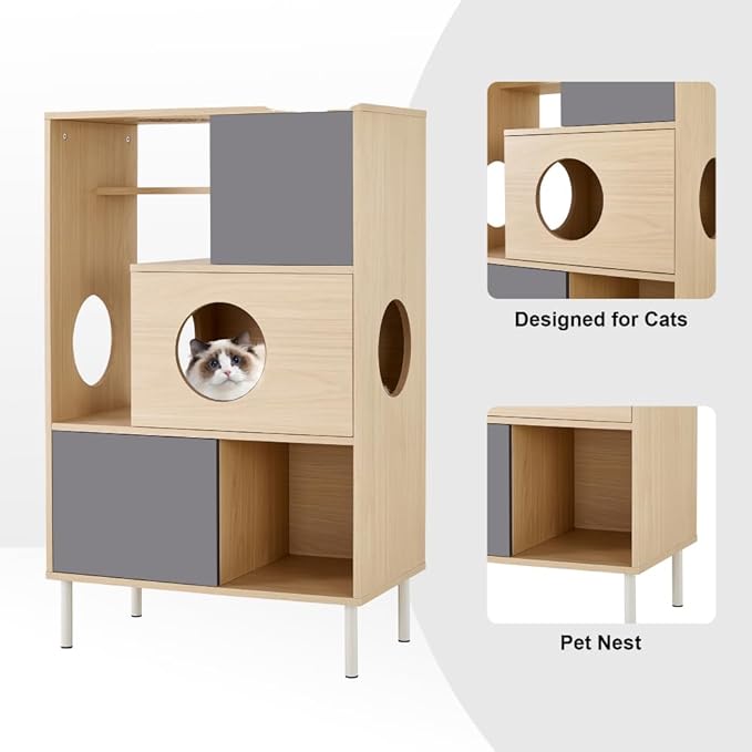 Modern Multi-Level Cat Tree with Integrated Shelving, Cozy Perches and Durable Scratch Posts, Stable Base, Easy Assembly, Ideal for Indoor Cats Play Climb and Rest