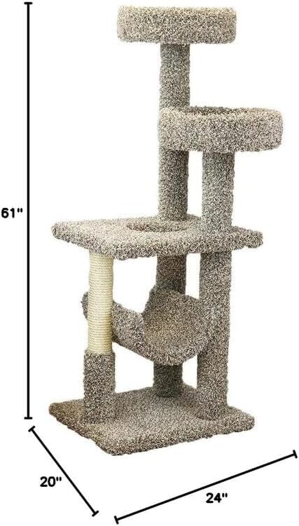 French Country Multiple Perch Cat Tree, Cat Tree with Scratch Post for All Cat Breeds, Indoor Cat Gym with Perches, Sturdy Wood Construction with Carpet Upholstery