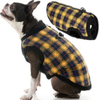 Gooby Fashion Vest Check Dog Jacket - Yellow Check, Medium - Warm Zip Up Dog Bomber Vest with Dual D Ring Leash Water Resistant for Small to Medium Dogs