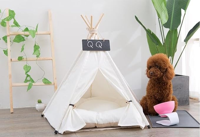 Dog Teepee Bed Cat Tent Portable Houses Pet Puppy with Thick Cushion (L:Size fits 15kg/33lbs (Pets))