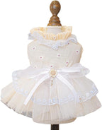 Fashion Sweet Puppy Dog Blingbling Princess Skirt Pet Dog Lace Cake Camisole Tutu Dress F-Champagne XS