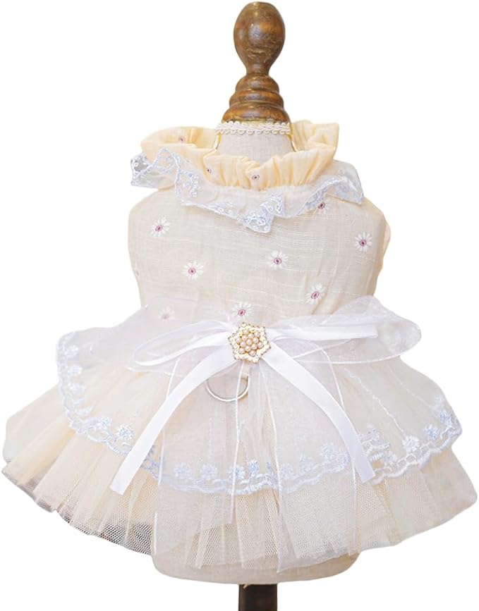 Fashion Sweet Puppy Dog Blingbling Princess Skirt Pet Dog Lace Cake Camisole Tutu Dress F-Champagne M