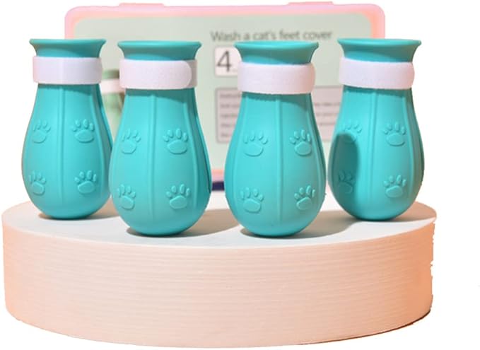Gigicloud 4 Pcs Anti-Scratch Cat Foot Cover, Adjustable Prickly Anti-Off Silicone Cat Paw Protector Shoes Multifunctional Cat Foot Shoes Pet Washing Claw Foot Cover for Bathing Shaving Grooming