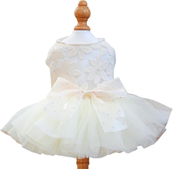 Fashion Sweet Puppy Dog Blingbling Princess Skirt Pet Dog Lace Cake Camisole Tutu Dress C-White M