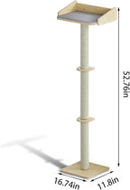 52.7'' Cat Tree Window Sill Perch with Tall Vertical Scratching Post Height-Adjustable Indoor Hammock Bed for Large Cats Drill-Free Suction Cup Climbing Tree Tower for Sunbathing & Bird Watching