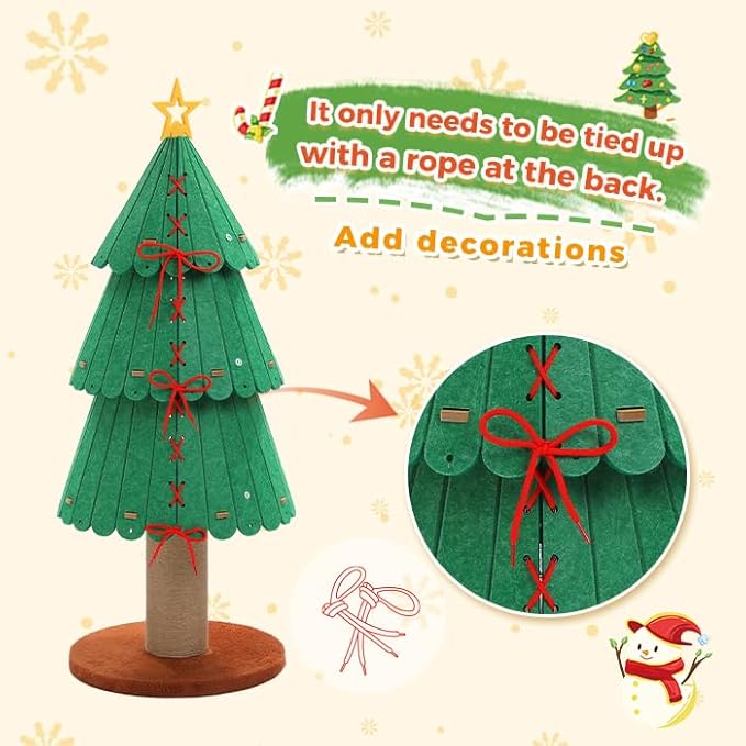 42.9 Inch Cat Tree for Indoor Cats, Cute Cat Tower with 2 Cozy Houses, Holiday Kitty Climbing Furniture for Kittens to Play and Sleep
