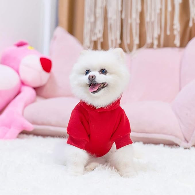 KOOLTAIL Dog Hoodie for Large Medium Small Dogs, Soft and Warm Pet Sweater with Leash Hole and Pocket Boy Girl, Puppy Fall Winter Jacket Clothes, French Pitbull Cold Weather Coat Sweatshirt, Red S