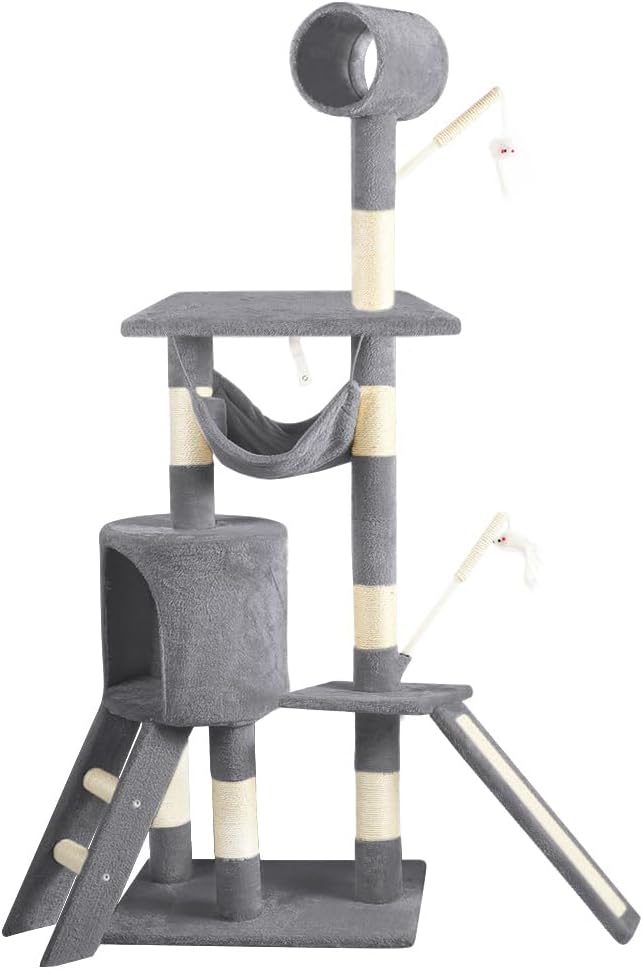 VOUNOT Cat Tree Tower, Multi-Level Cat Climbing Frame, Cat Condo with Sisal Scratching Post, Grey XXL