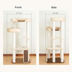53'' Cat Tree for Large Cat, Modern Senior Friendly Cat Tower with Wide Shelves Low Step, Cotton Scratching Posts, Super Sturdy Base, Cozy Perches, and Interactive Toys (White)