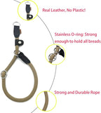 Braided Round Martingale Dog Collar, Training Collar with Slidable Stop Ring and Adjustable Stopper - Ideal for Medium Dogs (M(1/3") - 18" Long, Khaki)