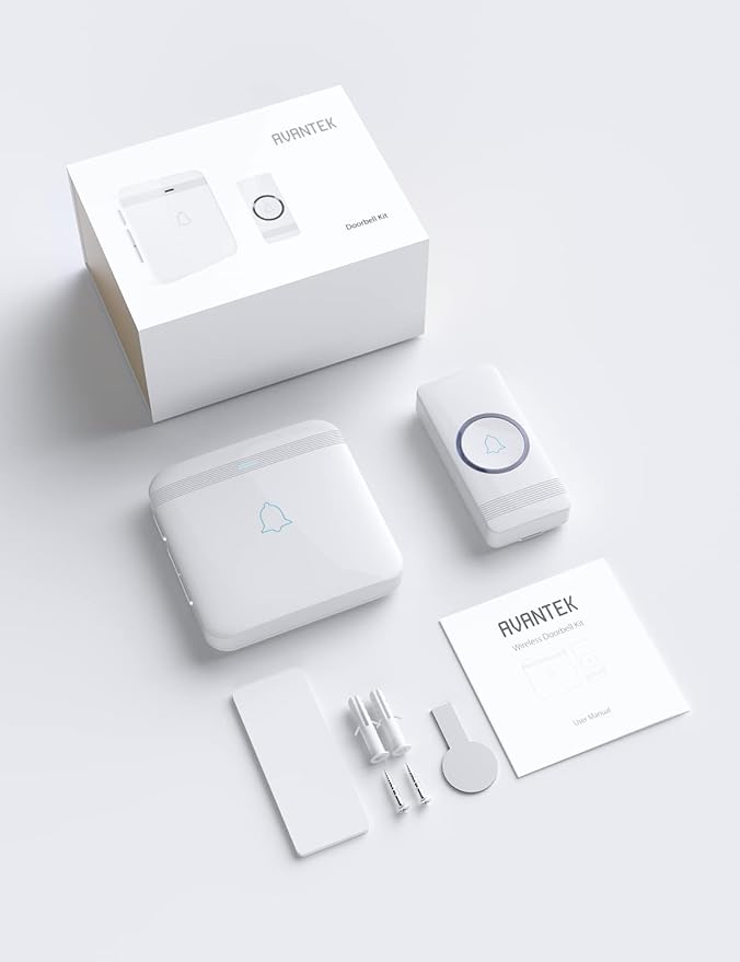AVANTEK Wireless Doorbell, D-3F Waterproof Chime Kit Operating at Over 1300 Feet with 52 Melodies, 5 Volume Levels & LED Flash