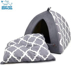 Best Pet Supplies Cat Bed for Indoor Cat, Domed Tent House with Removable Pillow, Covered Cat Cave for Small Dog, Puppies and All Breeds of Cats - Gray Lattice, 19 x 19 x H:19"