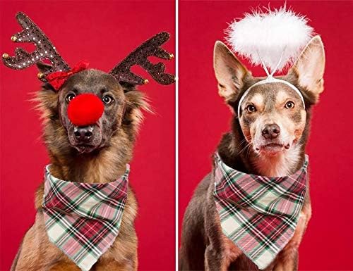 Elegant little tail Christmas Dog Bandana 1PCS Plaid Pet Bandana Washable Reversible Cotton Boy Bibs Scarf, Adjustable Square Dog Kerchief for Small to Large Dogs and Cats