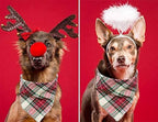 Elegant Little Tail Christmas Bandana - 1PCS Plaid Pet Bandana Washable Reversible Cotton Boy Bibs Scarf, Adjustable Square Kerchief for Small to Large Dogs and Cats