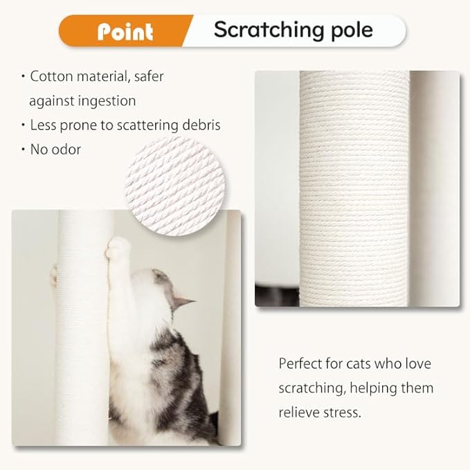 Mordern Cat Tree Tower 53'', Freestanding, Cushioned Bed, Large Base, for Multiple Cats, Compact,Winter and Summer Use, Summer Mat Included, for Large Cats (Light Gray 135cm)
