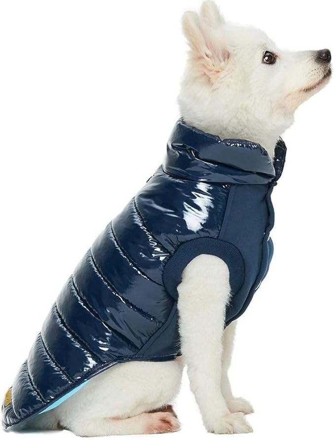 Blueberry Pet Cozy & Comfy Windproof Lightweight Quilted Fall Winter Glossy Dog Puffer Jacket in Navy Blue, Back Length 18.5", Size 18, Warm Coat for Large Dogs