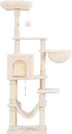 Hey-brother Cat Tree with Large Hammock, Multi-Level Cat Tower for Indoor Cats, Cat Condo with Sisal-Covered Scratching Posts and Top Perch, Beige MPJ050M