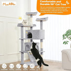 56-Inch Multi-Level Cat Tree Tower for Indoor Cats with 2 Condos, Scratching Posts & Hanging Toys – Large Cat Activity Center Furniture, Light Gray