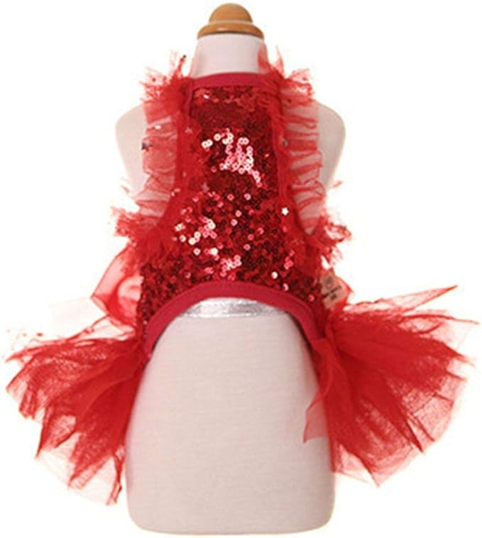 Fashion Sweet Puppy Dog Blingbling Princess Skirt Pet Dog Lace Cake Camisole Tutu Dress Red Large