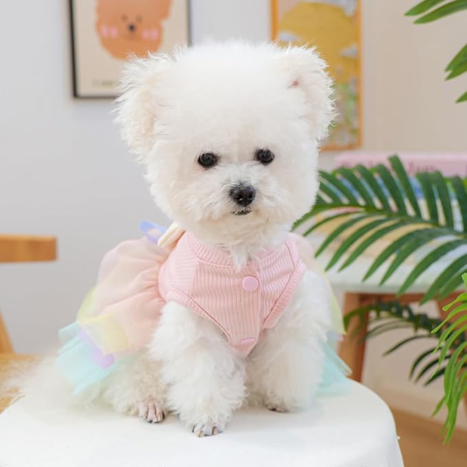 Pink Bunny Ears Dog Dress Spring Girl Puppy Clothes for Small Dog Easter Cat Dress for Cat Funny Tutu Dress Holiday Pet Outfit (Colorful, X-Small)