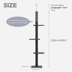 PAWZ Road Floor to Ceiling Cat Tree, Adjustable Height 89.8"-107.5" Tall Cat Tower with 3 Spacious Platforms, 3 Dark Grey Scratching Post for Indoor Cats