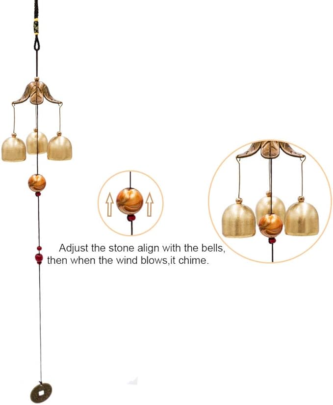 3 Bells Lucky Wind Chimes Feng Shui Wind Bell for Good Luck Home Garden Hanging Decoration Gift