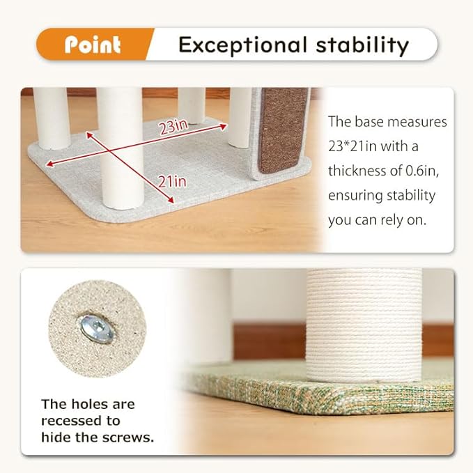 Mordern Cat Tree Tower 53'', Freestanding, Cushioned Bed, Large Base, for Multiple Cats, Compact,Winter and Summer Use, Summer Mat Included, for Large Cats (Light Gray 135cm)
