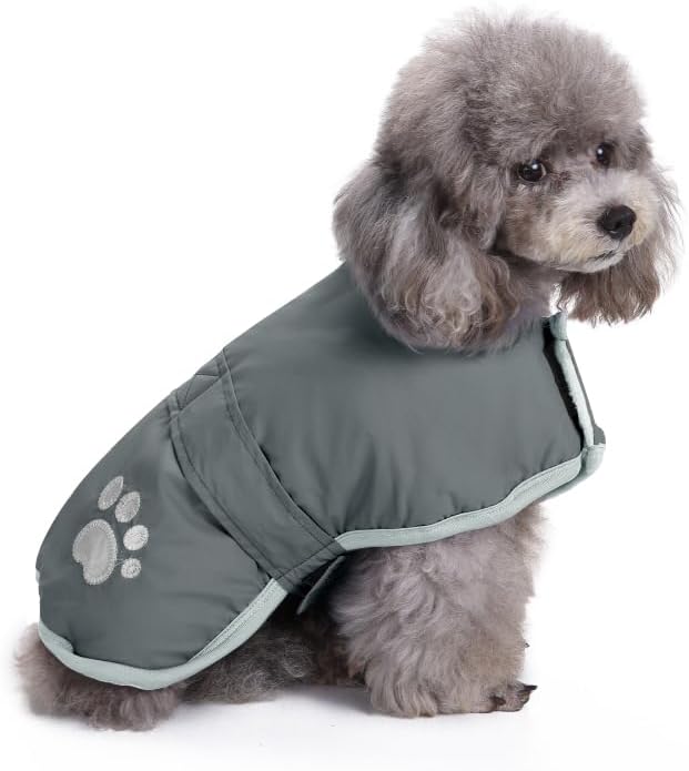 Queenmore Dog Winter Coat, Cold Weather Fleece Jacket for Dogs, Waterproof Reflective Reversible, for Small, Medium and Large Dogs (Grey, M)