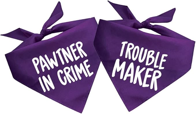 Pawtner in Crime & Trouble Maker Dog Bandana Set (2 Pack - Purple, XS 577 578)