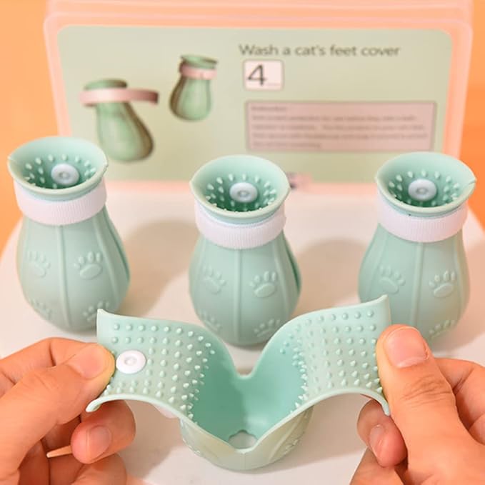 Gigicloud 4 Pcs Anti-Scratch Cat Foot Cover, Adjustable Prickly Anti-Off Silicone Cat Paw Protector Shoes Multifunctional Cat Foot Shoes Pet Washing Claw Foot Cover for Bathing Shaving Grooming