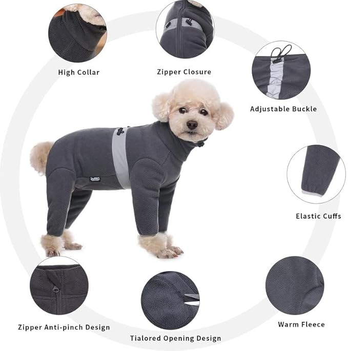 Polar Fleece Dog Pajamas Bodysuit - Warm Winter Jacket & Vest for Small Dogs, Medium Dogs - Four-Legged Clothes