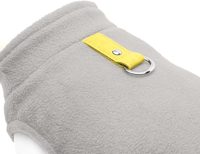 Gooby Fleece Vest Dog Sweater - Gray/Yellow, X-Small - Warm Pullover Fleece Dog Jacket with O-Ring Leash for Small to Medium Dogs
